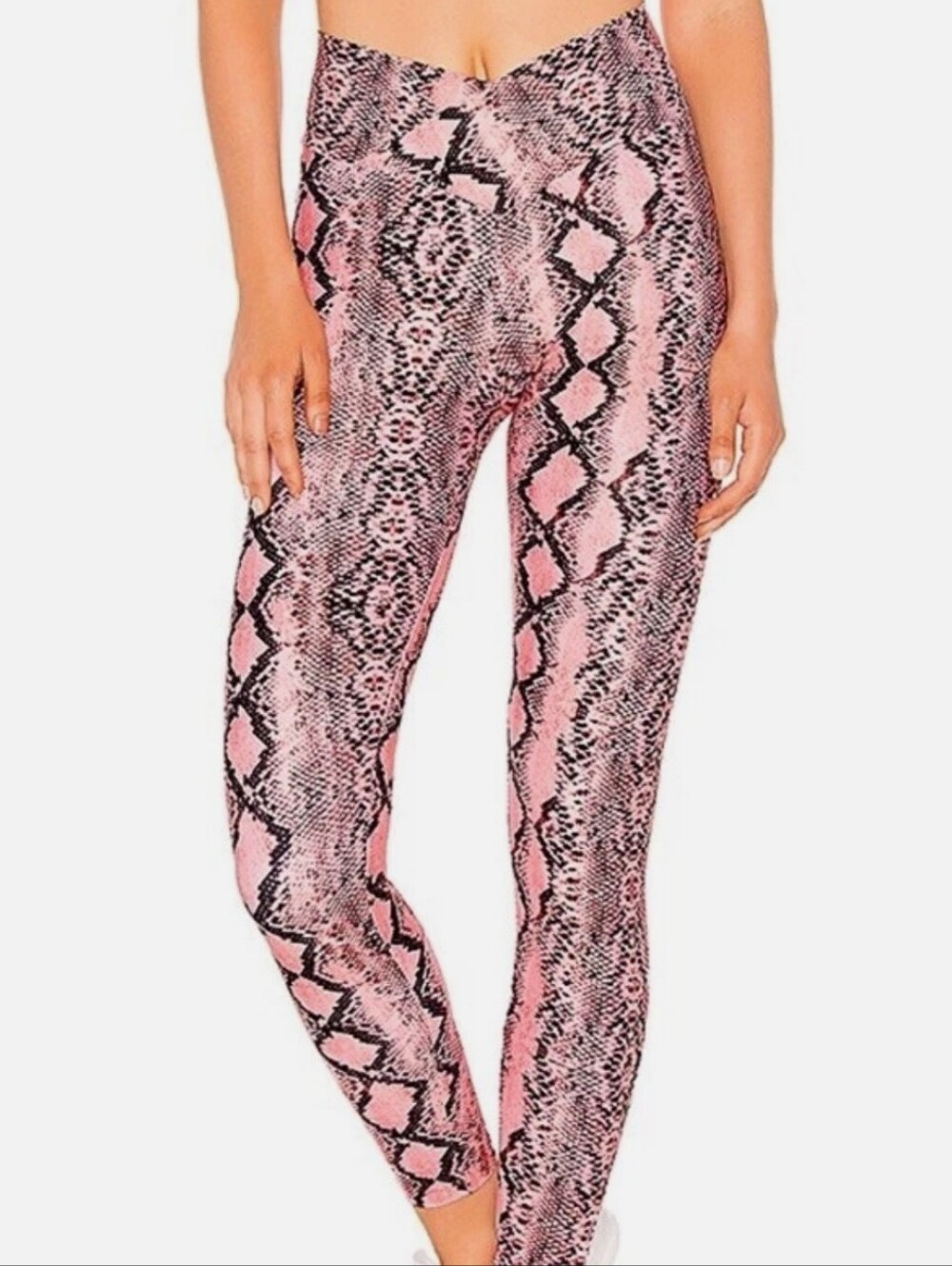 Beach Riot Cross Front Pink Snake-Print Leggings